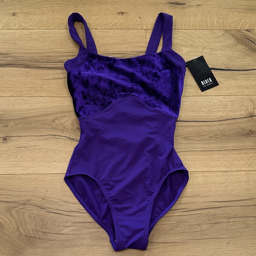 NWT Bloch Velvet Bodice Wide Strap Leotard in Purple